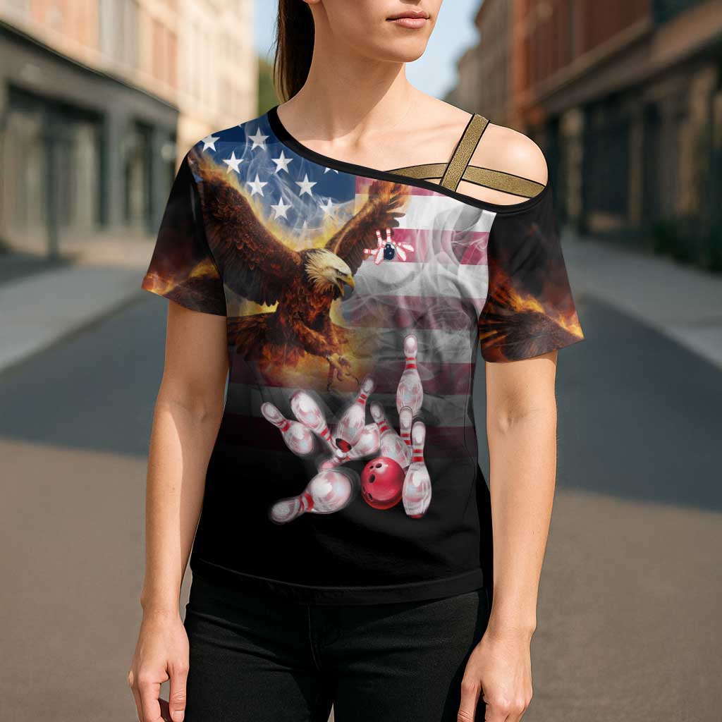Custom Patriotic Eagle Bowling Cross Shoulder Shirt with American Flag Strike Design - Wonder Print Shop