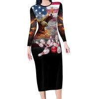 Custom Patriotic Eagle Bowling Family Matching Long Sleeve Bodycon Dress and Hawaiian Shirt with American Flag Strike Design - Wonder Print Shop
