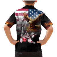 Custom Patriotic Eagle Bowling Family Matching Mermaid Dress and Hawaiian Shirt with American Flag Strike Design - Wonder Print Shop