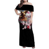 Custom Patriotic Eagle Bowling Family Matching Off Shoulder Maxi Dress and Hawaiian Shirt with American Flag Strike Design - Wonder Print Shop