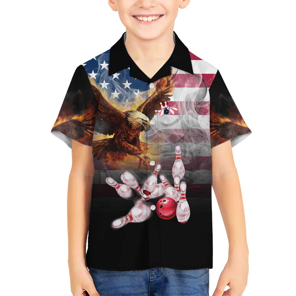 Custom Patriotic Eagle Bowling Family Matching Off Shoulder Maxi Dress and Hawaiian Shirt with American Flag Strike Design - Wonder Print Shop