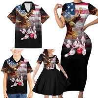 Custom Patriotic Eagle Bowling Family Matching Short Sleeve Bodycon Dress and Hawaiian Shirt with American Flag Strike Design - Wonder Print Shop