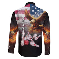 Custom Patriotic Eagle Bowling Family Matching Short Sleeve Bodycon Dress and Hawaiian Shirt with American Flag Strike Design - Wonder Print Shop