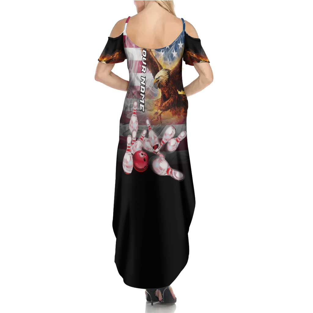 Custom Patriotic Eagle Bowling Family Matching Summer Maxi Dress and Hawaiian Shirt with American Flag Strike Design - Wonder Print Shop