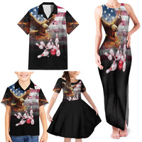 Custom Patriotic Eagle Bowling Family Matching Tank Maxi Dress and Hawaiian Shirt with American Flag Strike Design - Wonder Print Shop