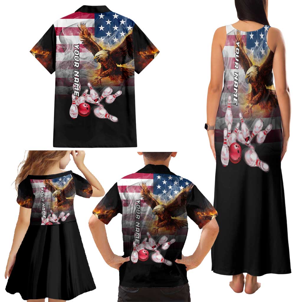 Custom Patriotic Eagle Bowling Family Matching Tank Maxi Dress and Hawaiian Shirt with American Flag Strike Design - Wonder Print Shop