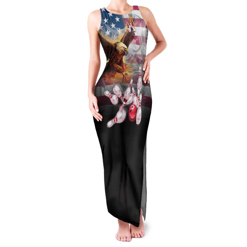 Custom Patriotic Eagle Bowling Family Matching Tank Maxi Dress and Hawaiian Shirt with American Flag Strike Design - Wonder Print Shop