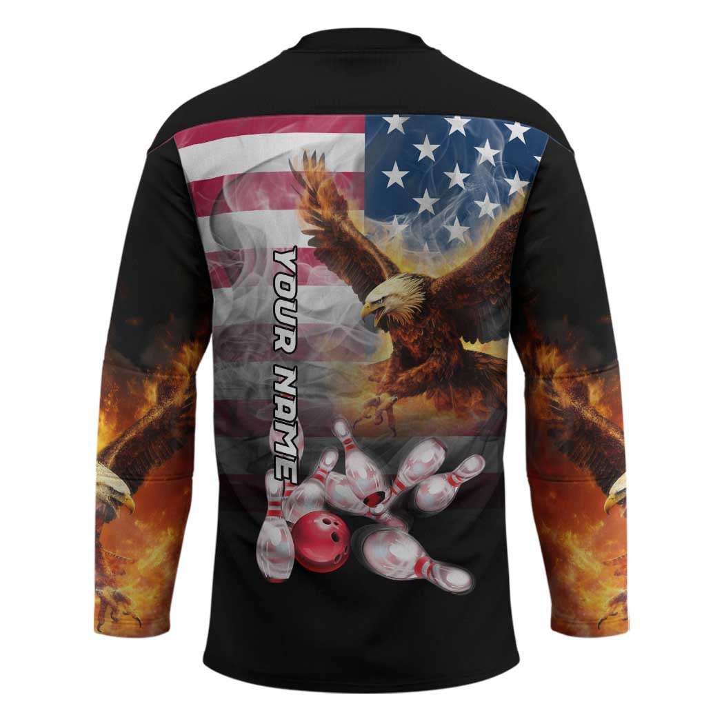 Custom Patriotic Eagle Bowling Hockey Jersey with American Flag Strike Design - Wonder Print Shop