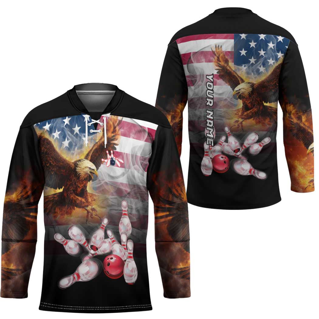 Custom Patriotic Eagle Bowling Hockey Jersey with American Flag Strike Design - Wonder Print Shop