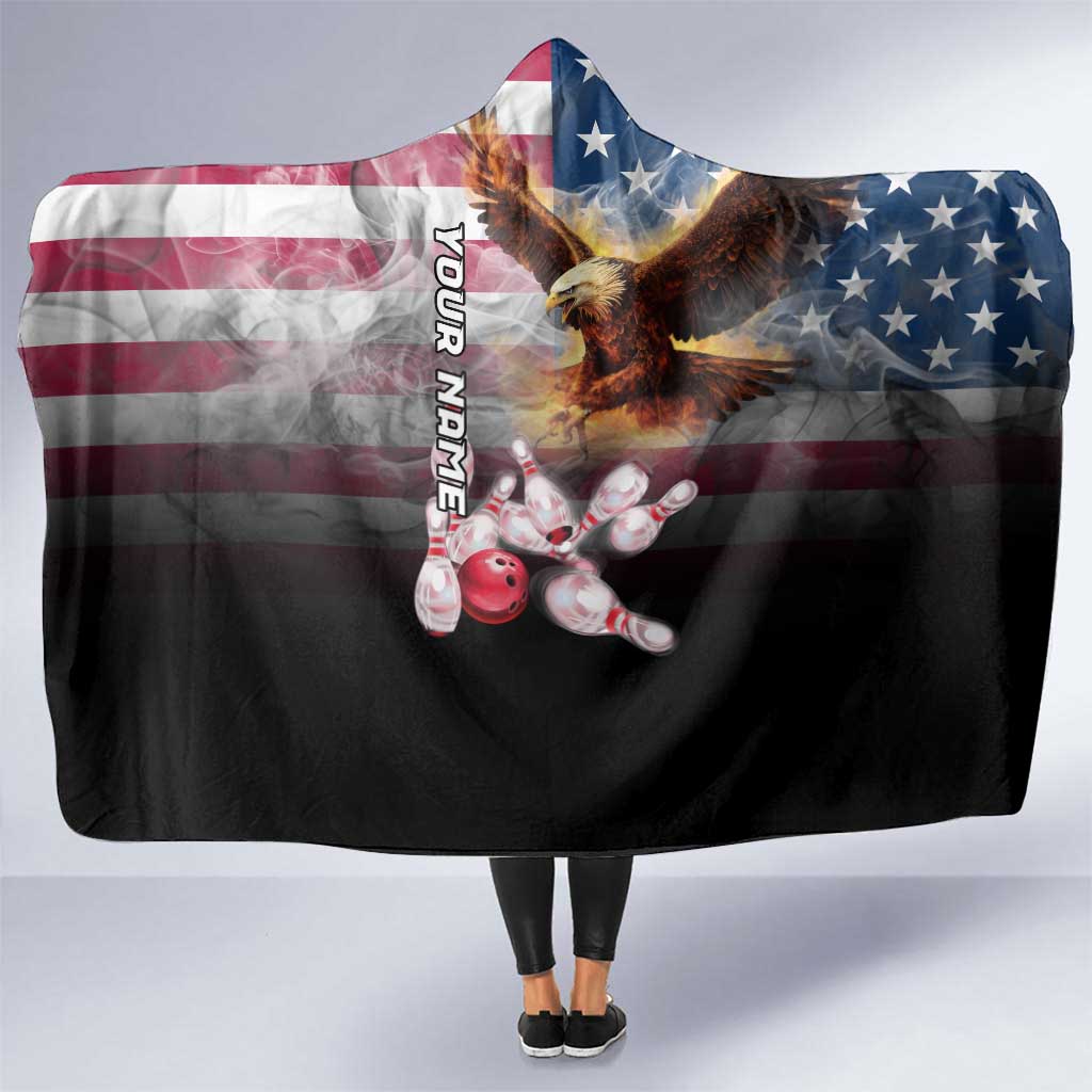 Custom Patriotic Eagle Bowling Hooded Blanket with American Flag Strike Design - Wonder Print Shop