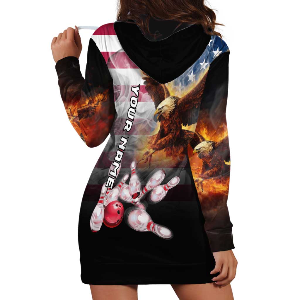 Custom Patriotic Eagle Bowling Hoodie Dress with American Flag Strike Design - Wonder Print Shop