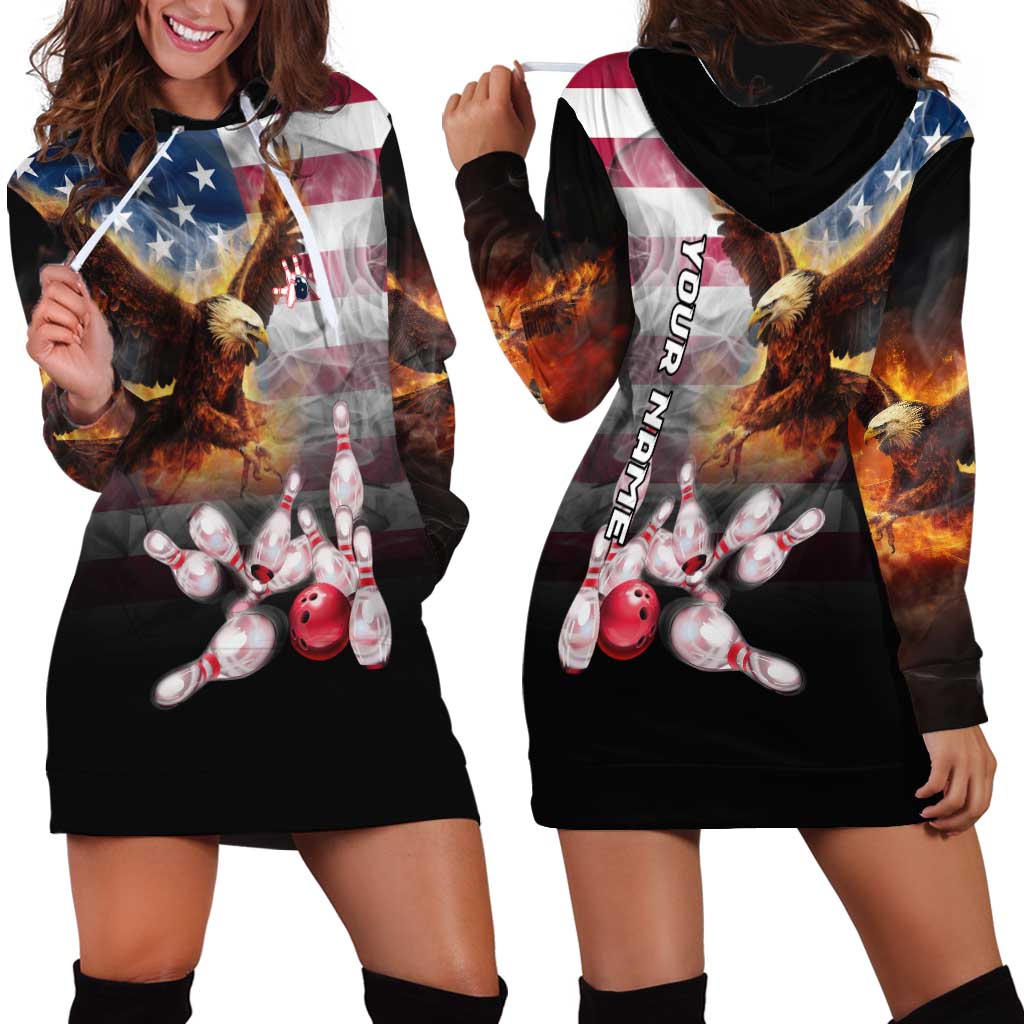 Custom Patriotic Eagle Bowling Hoodie Dress with American Flag Strike Design - Wonder Print Shop