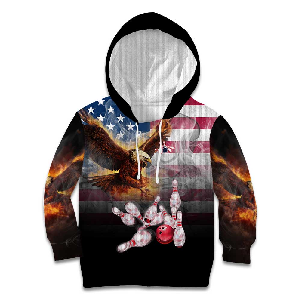 Custom Patriotic Eagle Bowling Kid Hoodie with American Flag Strike Design - Wonder Print Shop