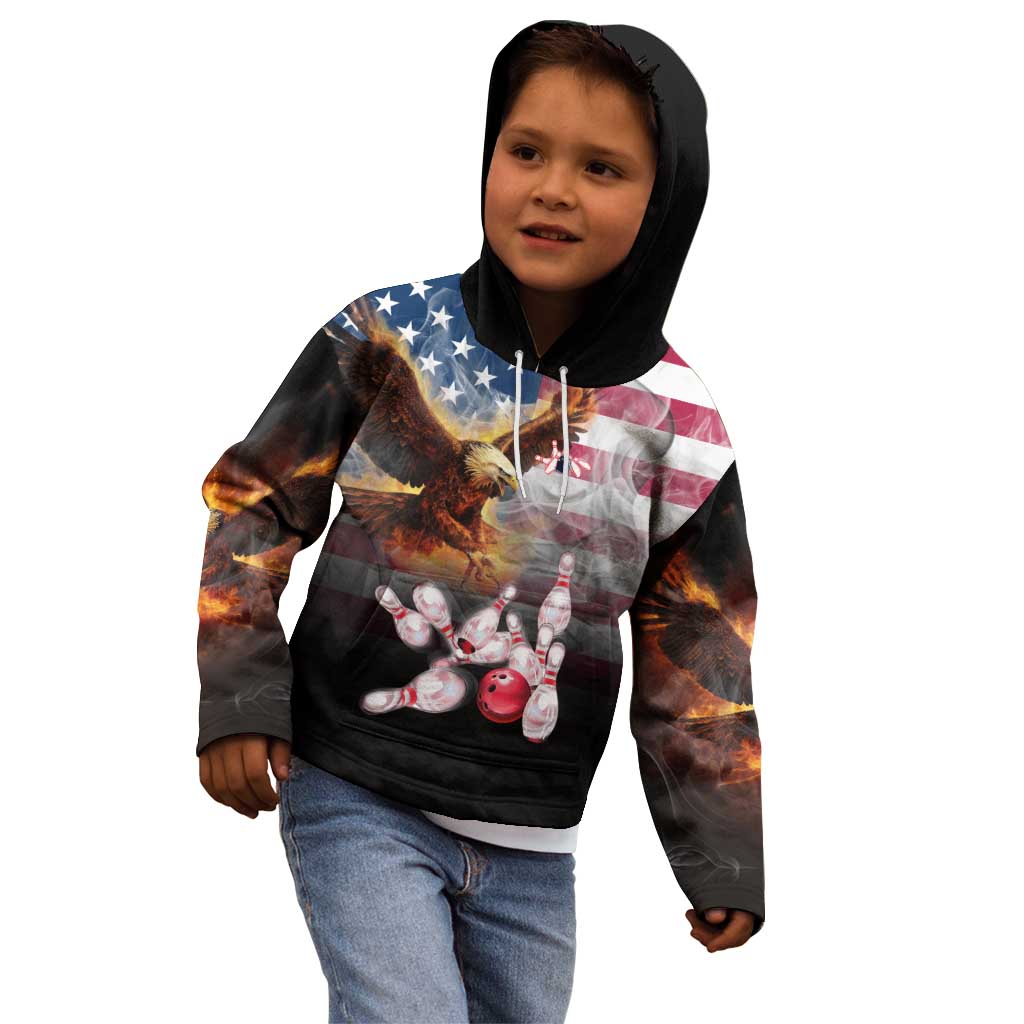 Custom Patriotic Eagle Bowling Kid Hoodie with American Flag Strike Design - Wonder Print Shop