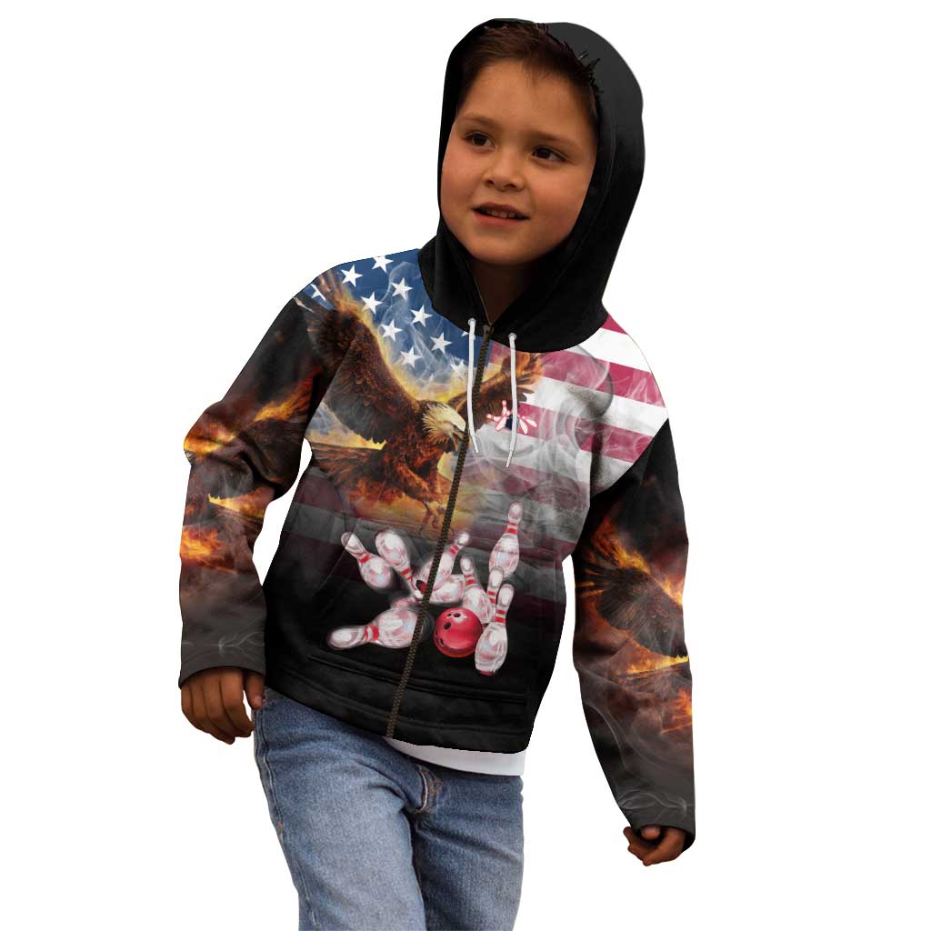 Custom Patriotic Eagle Bowling Kid Hoodie with American Flag Strike Design - Wonder Print Shop