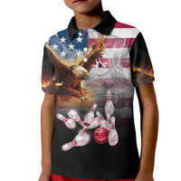 Custom Patriotic Eagle Bowling Kid Polo Shirt with American Flag Strike Design - Wonder Print Shop
