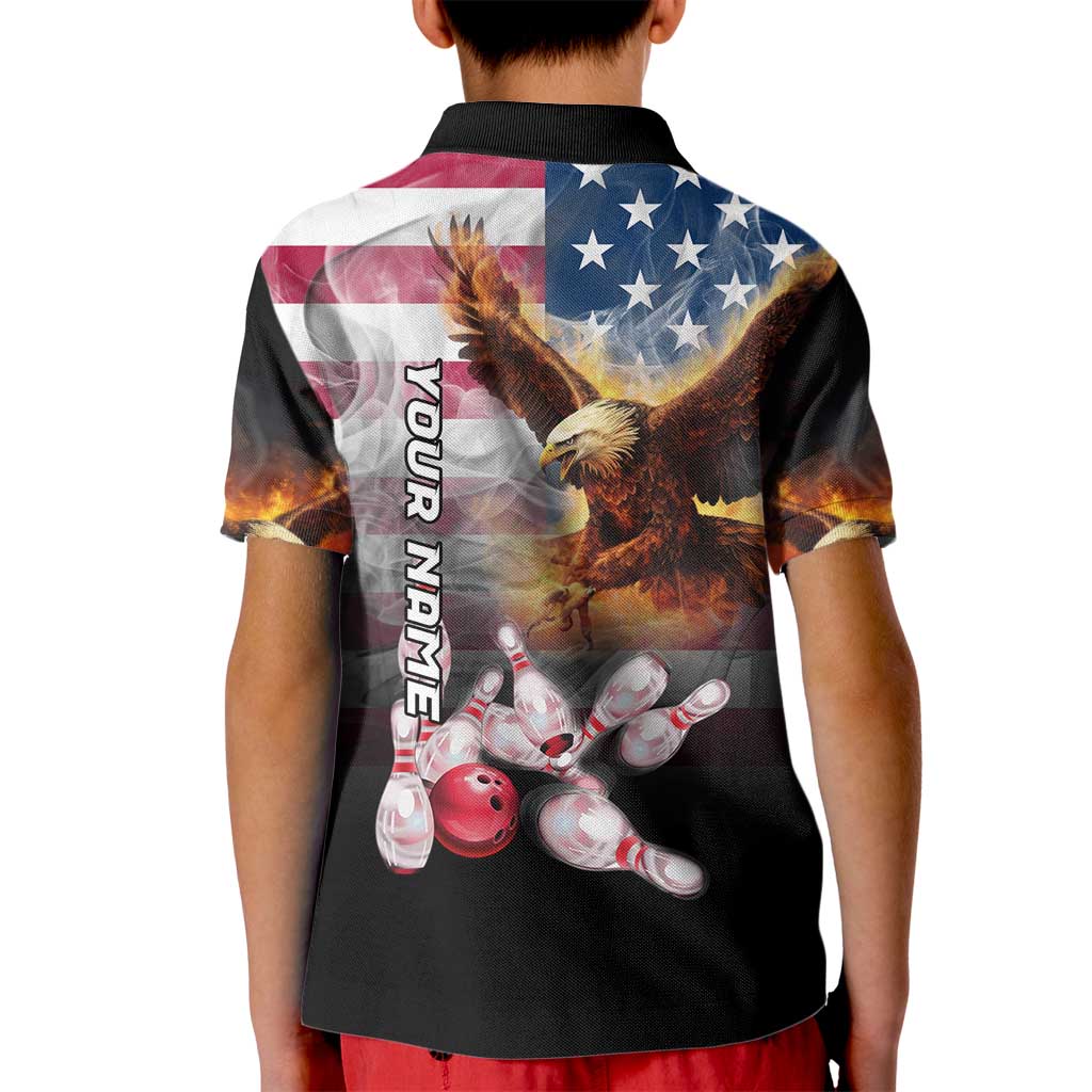 Custom Patriotic Eagle Bowling Kid Polo Shirt with American Flag Strike Design - Wonder Print Shop
