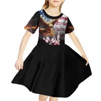 Custom Patriotic Eagle Bowling Kid Short Sleeve Dress with American Flag Strike Design - Wonder Print Shop