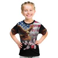 Custom Patriotic Eagle Bowling Kid T Shirt with American Flag Strike Design - Wonder Print Shop