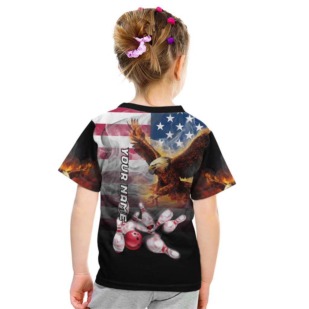 Custom Patriotic Eagle Bowling Kid T Shirt with American Flag Strike Design - Wonder Print Shop