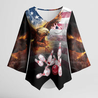 Custom Patriotic Eagle Bowling Kimono Sleeve Blouse with American Flag Strike Design - Wonder Print Shop