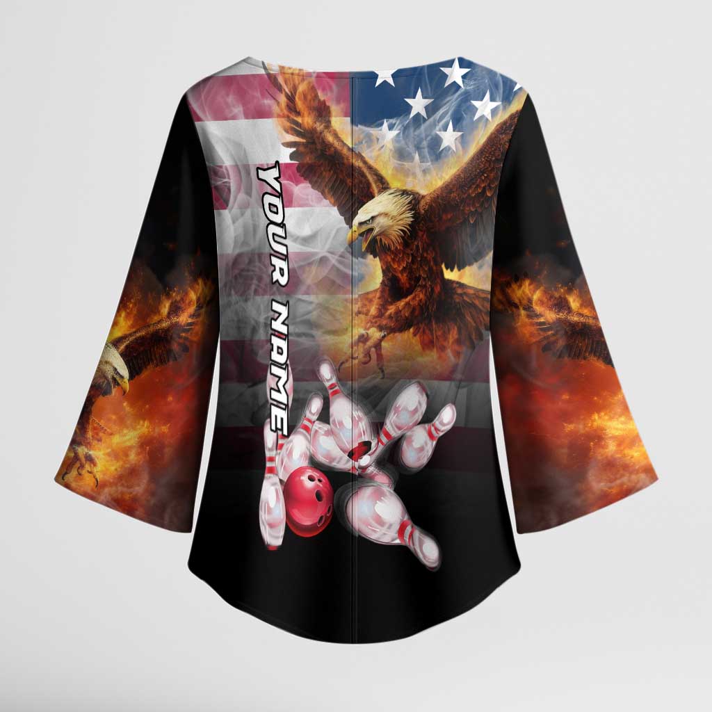 Custom Patriotic Eagle Bowling Kimono Sleeve Blouse with American Flag Strike Design - Wonder Print Shop