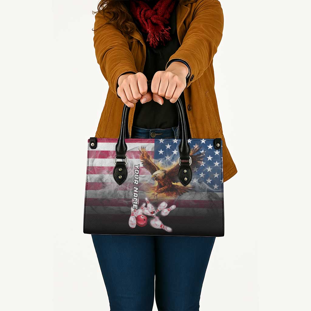 Custom Patriotic Eagle Bowling Leather Bag with American Flag Strike Design - Wonder Print Shop