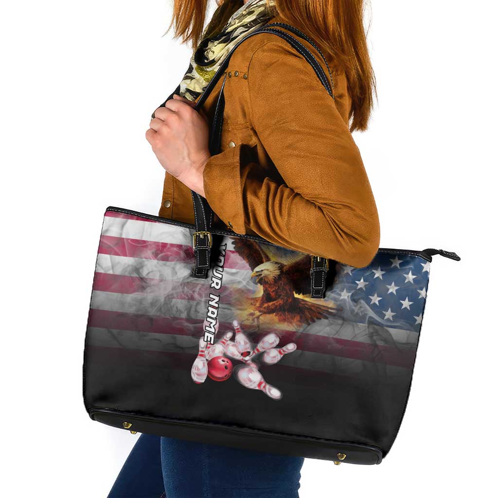 Custom Patriotic Eagle Bowling Leather Tote Bag with American Flag Strike Design - Wonder Print Shop