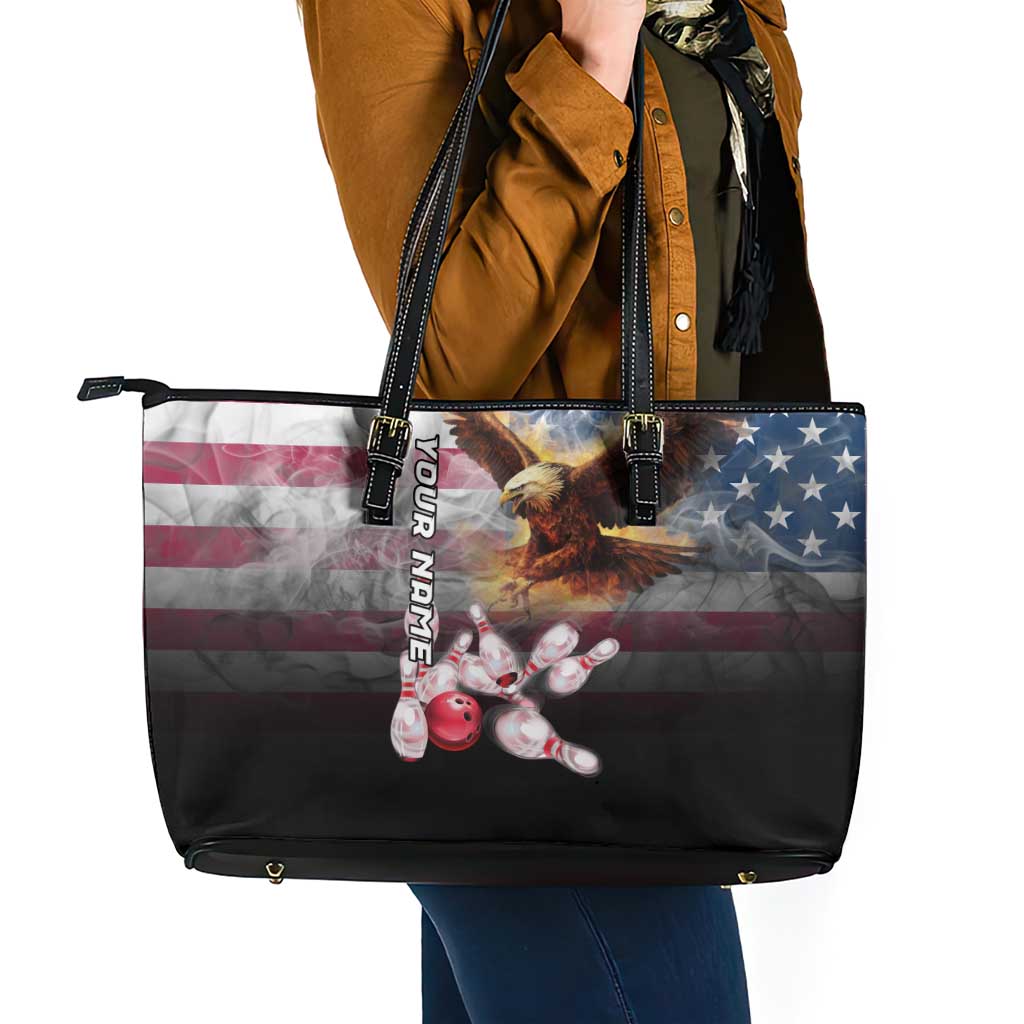 Custom Patriotic Eagle Bowling Leather Tote Bag with American Flag Strike Design - Wonder Print Shop