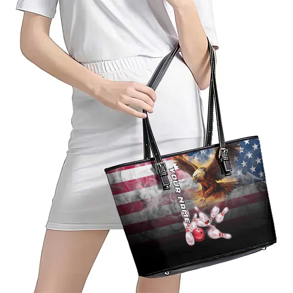 Custom Patriotic Eagle Bowling Leather Tote Bag with American Flag Strike Design - Wonder Print Shop