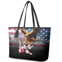 Custom Patriotic Eagle Bowling Leather Tote Bag with American Flag Strike Design - Wonder Print Shop