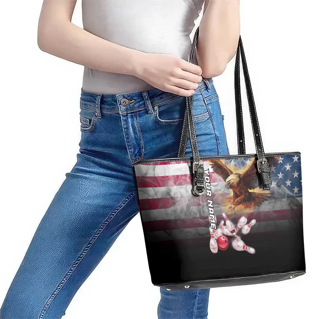 Custom Patriotic Eagle Bowling Leather Tote Bag with American Flag Strike Design - Wonder Print Shop