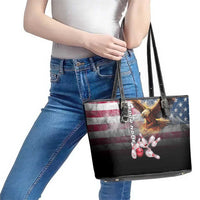 Custom Patriotic Eagle Bowling Leather Tote Bag with American Flag Strike Design - Wonder Print Shop
