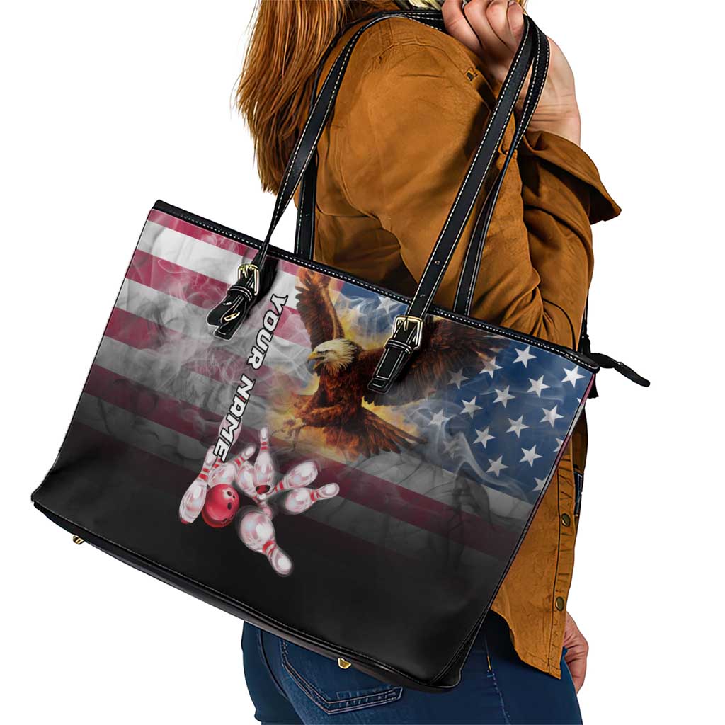 Custom Patriotic Eagle Bowling Leather Tote Bag with American Flag Strike Design - Wonder Print Shop