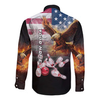 Custom Patriotic Eagle Bowling Long Sleeve Button Shirt with American Flag Strike Design - Wonder Print Shop