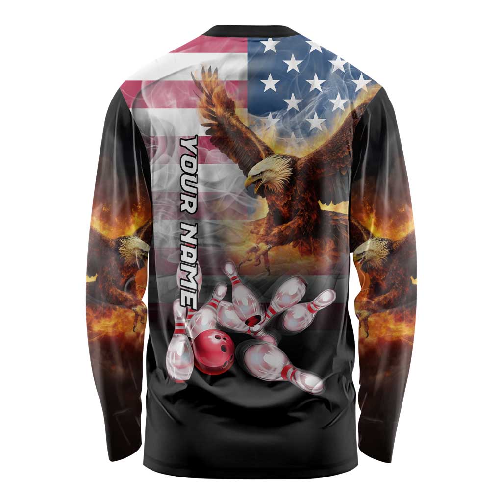 Custom Patriotic Eagle Bowling Long Sleeve Shirt with American Flag Strike Design - Wonder Print Shop