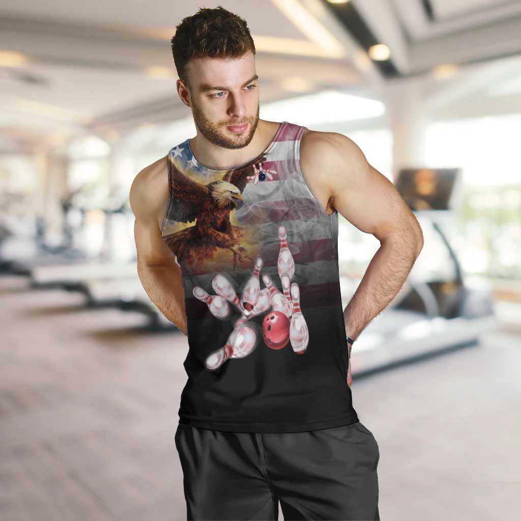 Custom Patriotic Eagle Bowling Men Tank Top with American Flag Strike Design - Wonder Print Shop