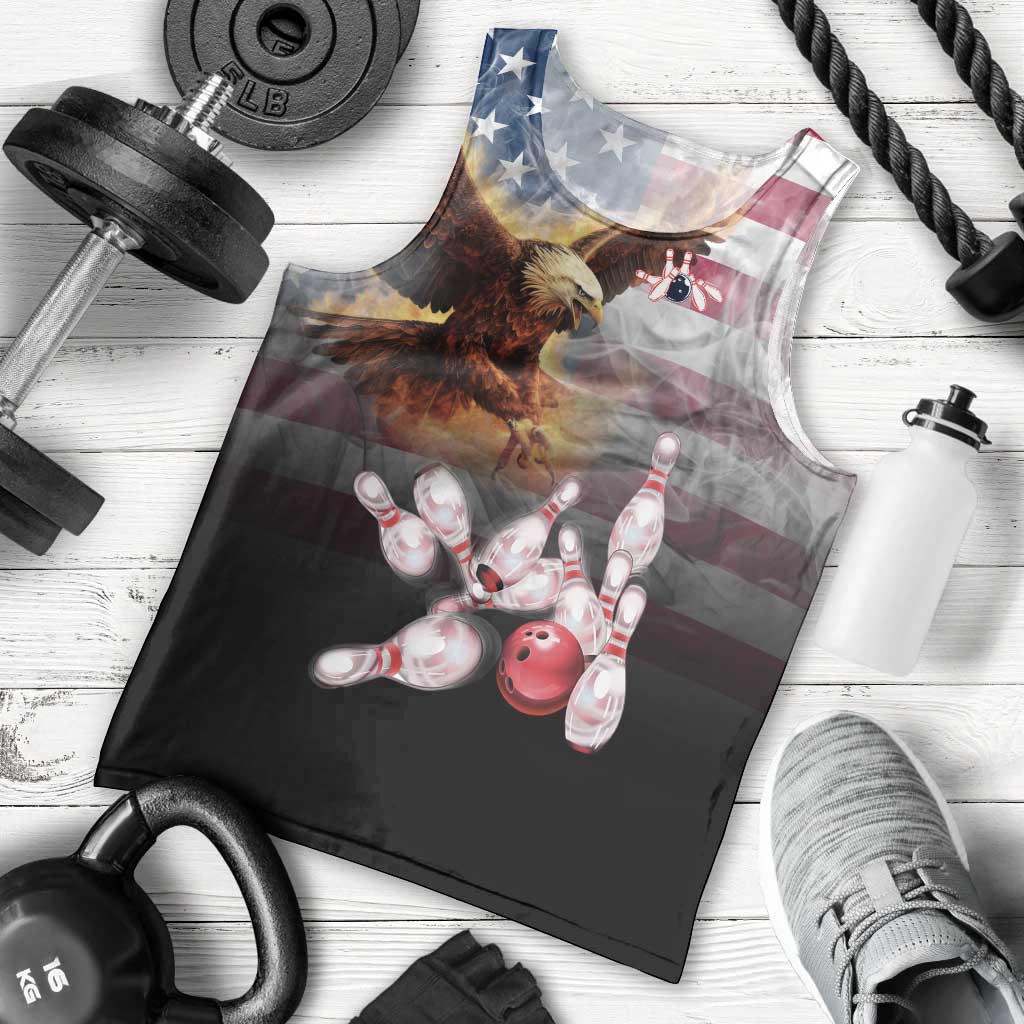 Custom Patriotic Eagle Bowling Men Tank Top with American Flag Strike Design - Wonder Print Shop