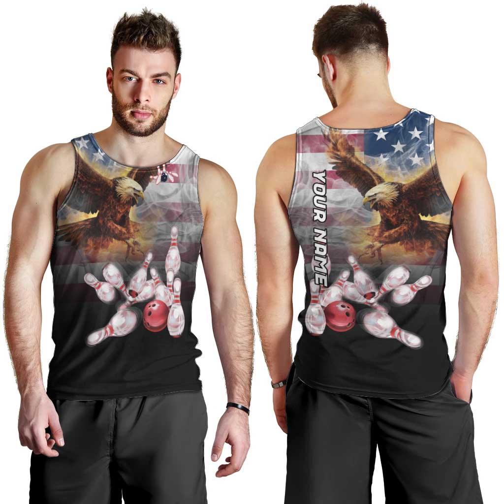 Custom Patriotic Eagle Bowling Men Tank Top with American Flag Strike Design - Wonder Print Shop