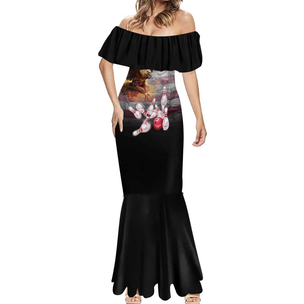 Custom Patriotic Eagle Bowling Mermaid Dress with American Flag Strike Design - Wonder Print Shop