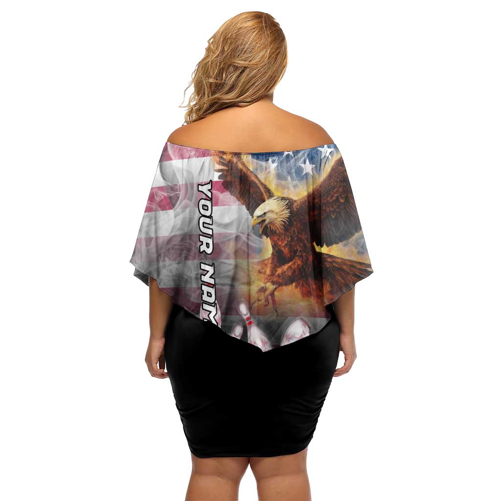 Custom Patriotic Eagle Bowling Off Shoulder Short Dress with American Flag Strike Design - Wonder Print Shop