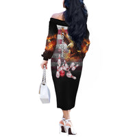 Custom Patriotic Eagle Bowling Off The Shoulder Long Sleeve Dress with American Flag Strike Design - Wonder Print Shop