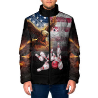 Custom Patriotic Eagle Bowling Padded Jacket with American Flag Strike Design - Wonder Print Shop