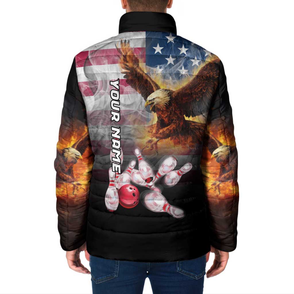 Custom Patriotic Eagle Bowling Padded Jacket with American Flag Strike Design - Wonder Print Shop