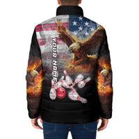 Custom Patriotic Eagle Bowling Padded Jacket with American Flag Strike Design - Wonder Print Shop