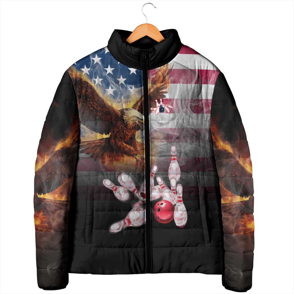 Custom Patriotic Eagle Bowling Padded Jacket with American Flag Strike Design - Wonder Print Shop