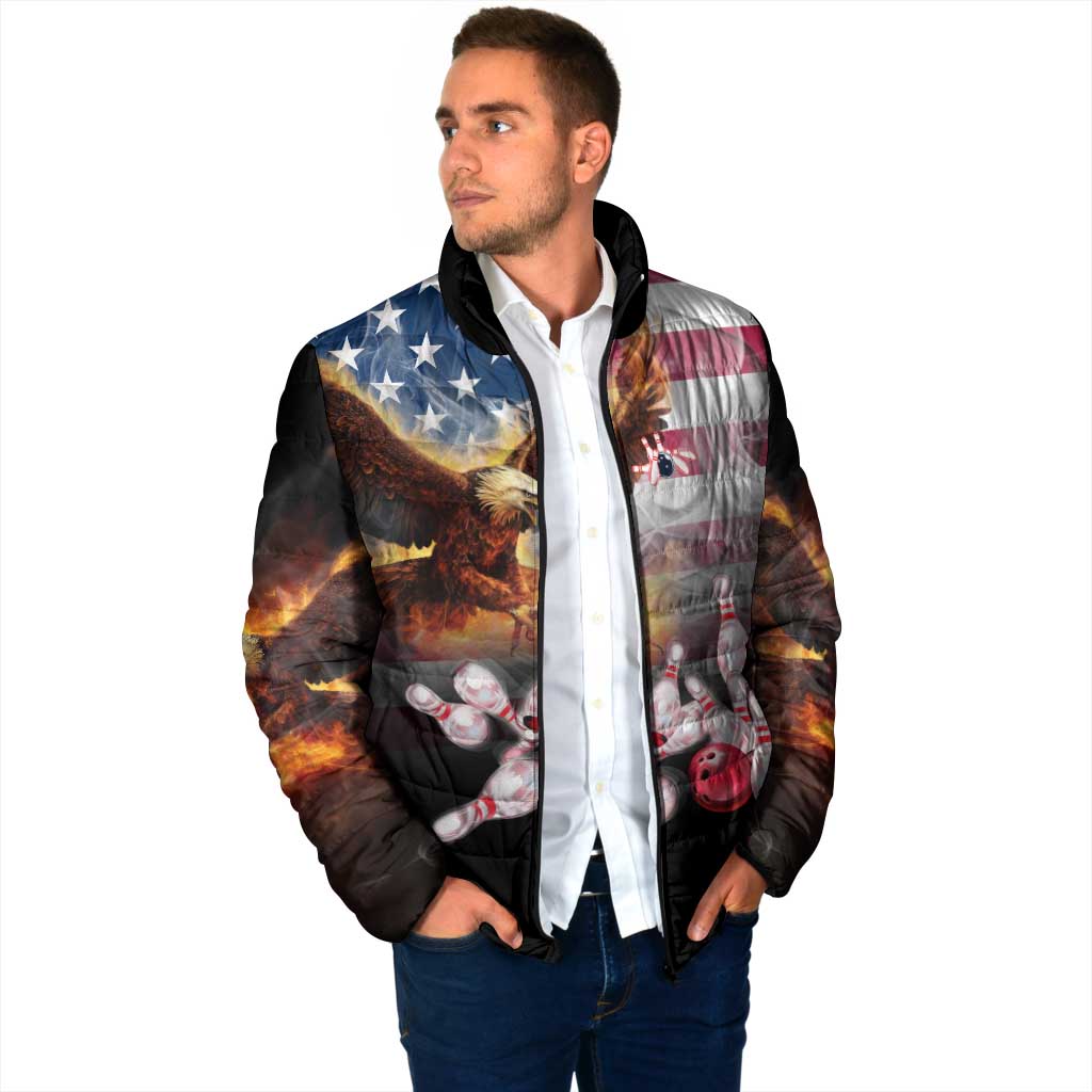 Custom Patriotic Eagle Bowling Padded Jacket with American Flag Strike Design - Wonder Print Shop