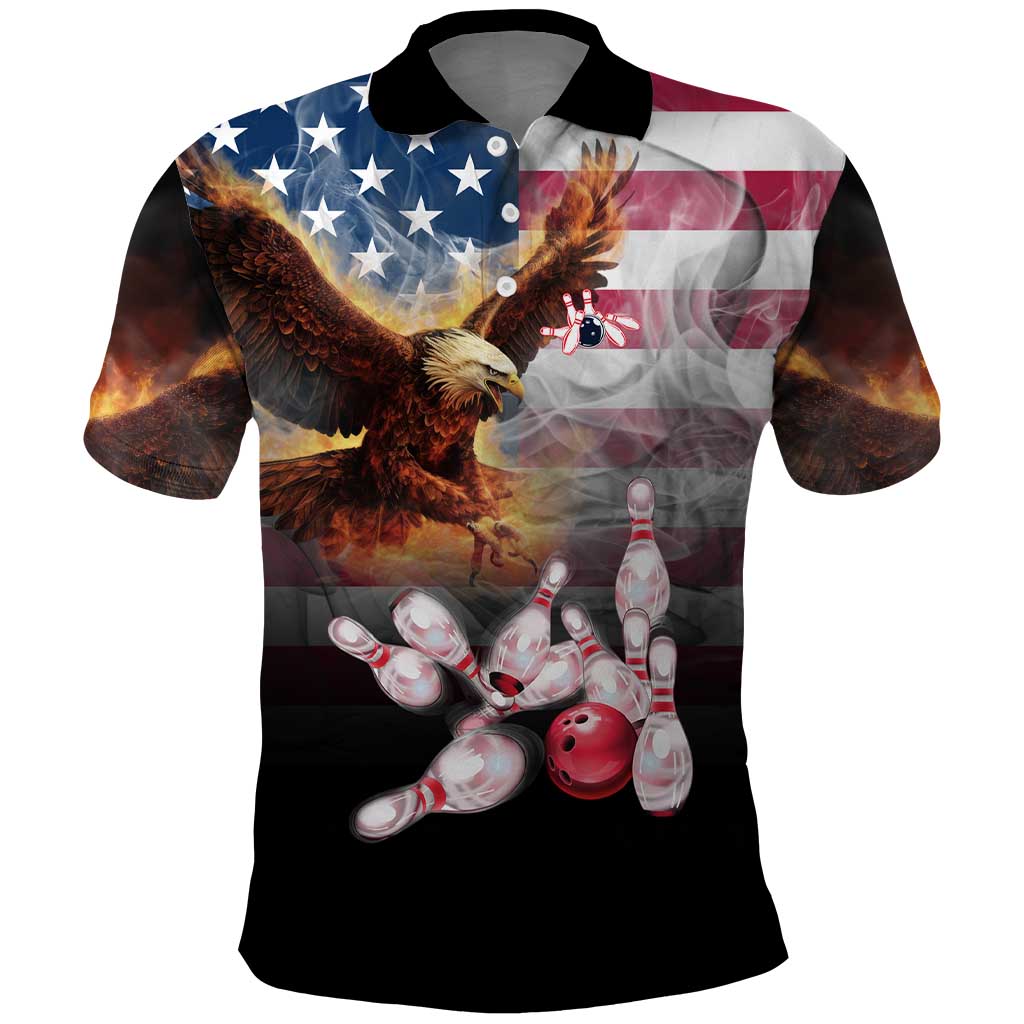 Custom Patriotic Eagle Bowling Polo Shirt with American Flag Strike Design - Wonder Print Shop