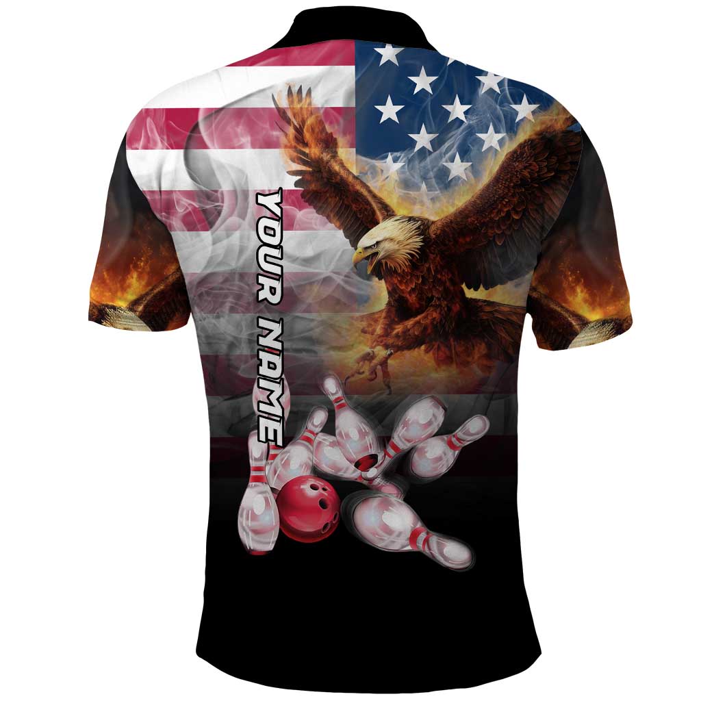 Custom Patriotic Eagle Bowling Polo Shirt with American Flag Strike Design - Wonder Print Shop
