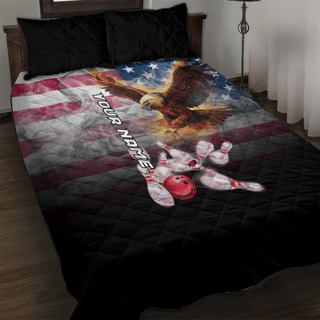 Custom Patriotic Eagle Bowling Quilt Bed Set with American Flag Strike Design - Wonder Print Shop